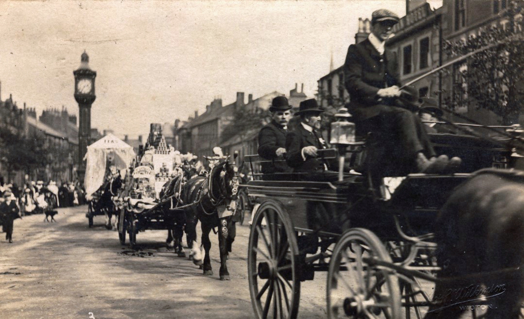 Main Street 41 43 carnival queen festival horse carriages clock tower 1909 p2