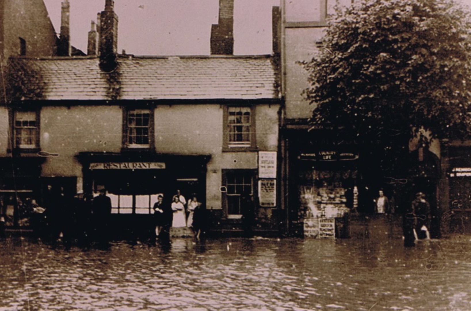 Main Street 47 restaurant now a fish and chip shop flood 1938